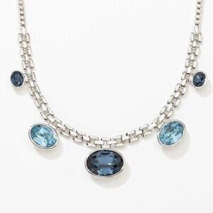 Touchstone Crystal Blue Silver Necklace with Delicate Charms